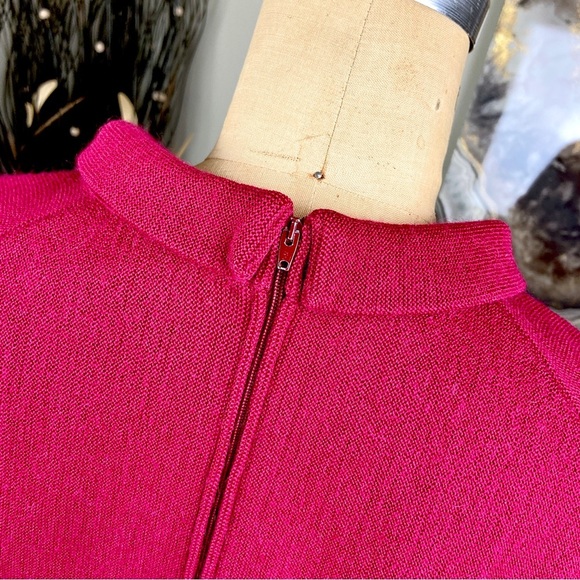 VINTAGE Raspberry Pink Virgin Wool Mohair 60s Jackie O Midi Dress Mad Men Medium - Picture 9 of 10
